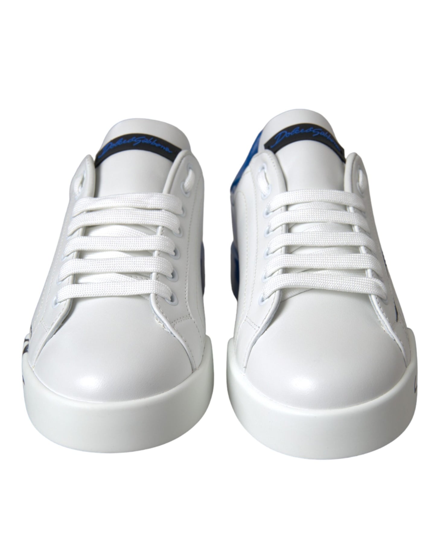 Dolce & Gabbana Hvide Blå Læder Logo Lave Sneakers Sko
