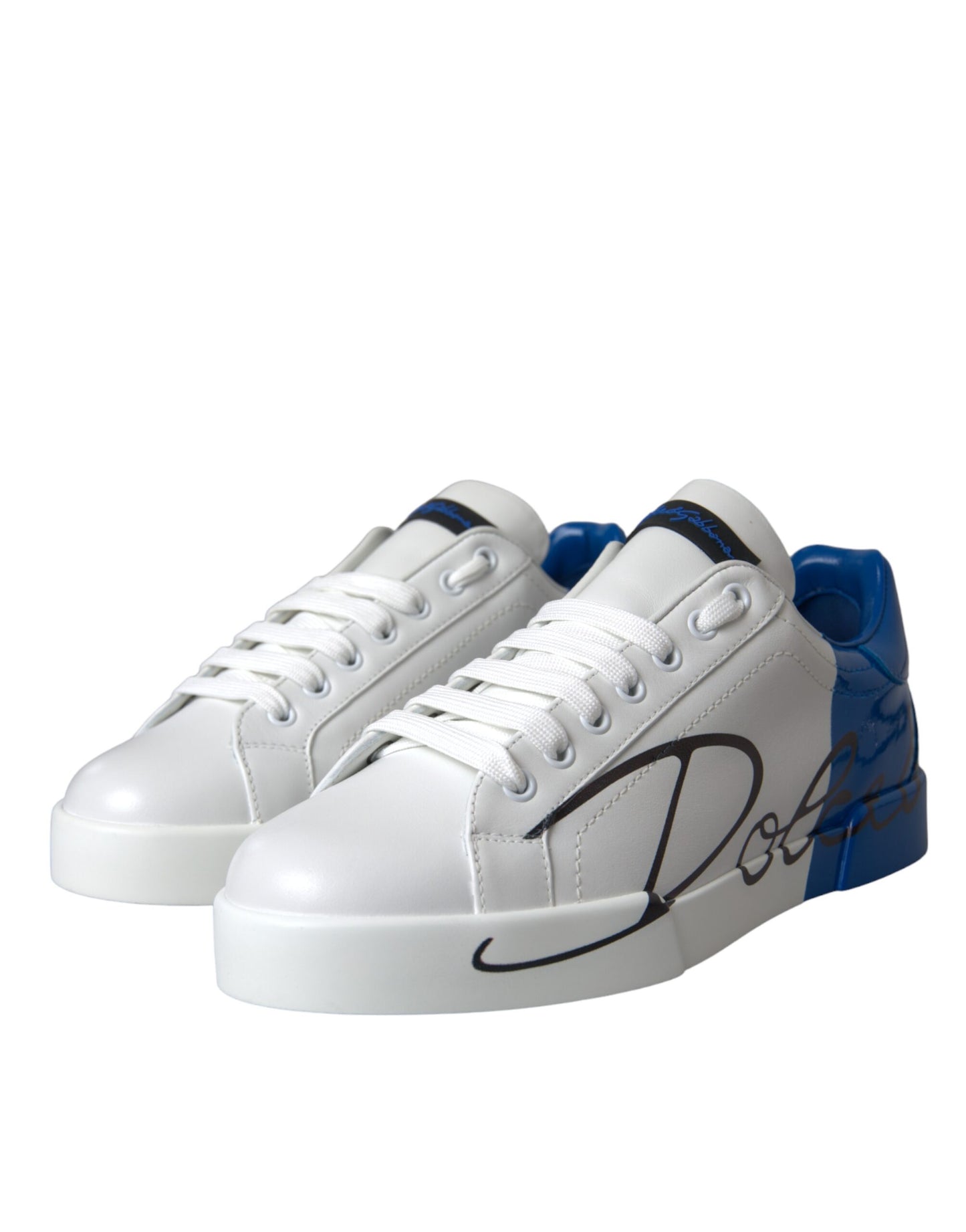 Dolce & Gabbana Hvide Blå Læder Logo Lave Sneakers Sko