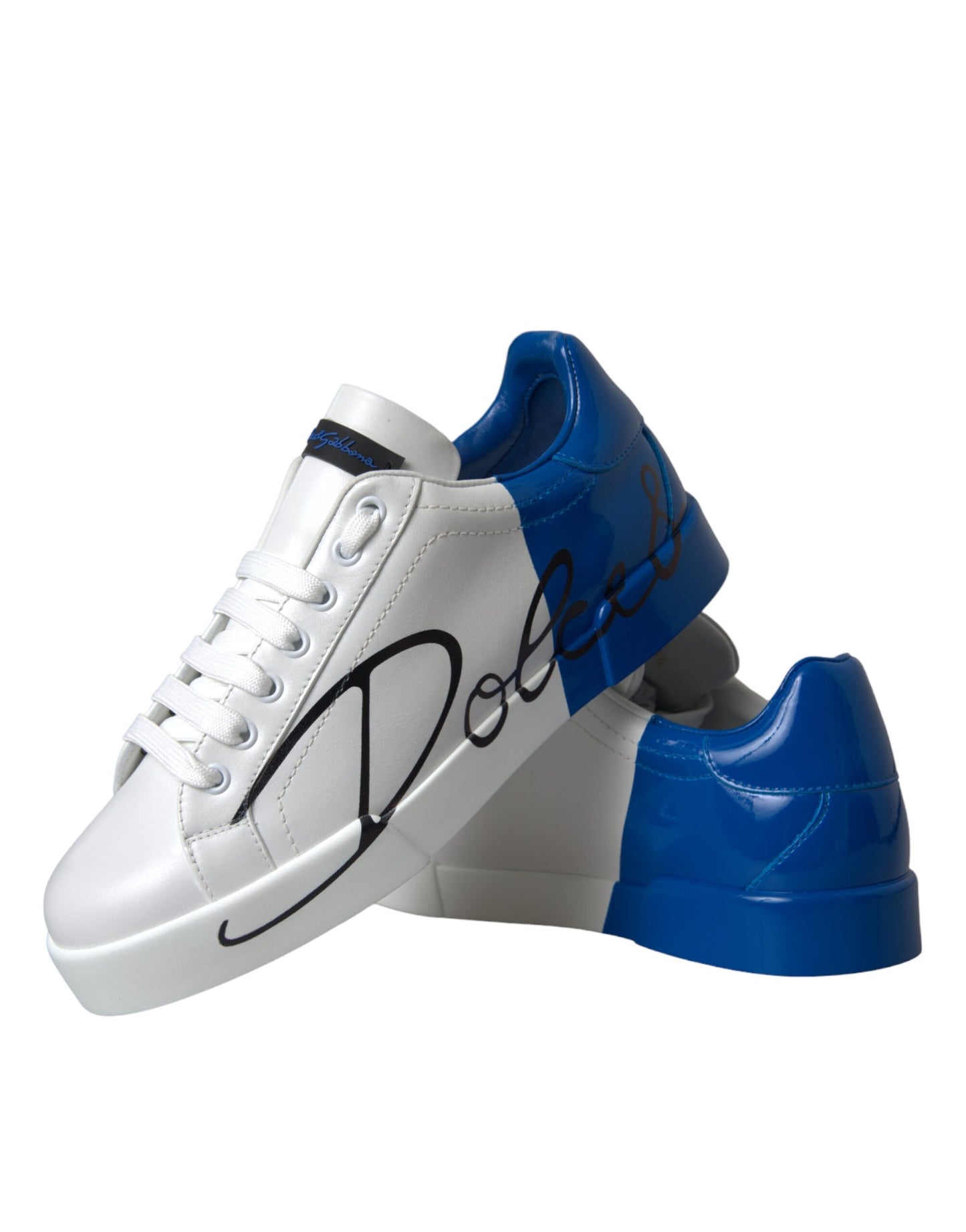 Dolce & Gabbana Hvide Blå Læder Logo Lave Sneakers Sko