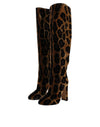 Dolce & Gabbana Brune Giraffe Velour Læderstøvler Sko