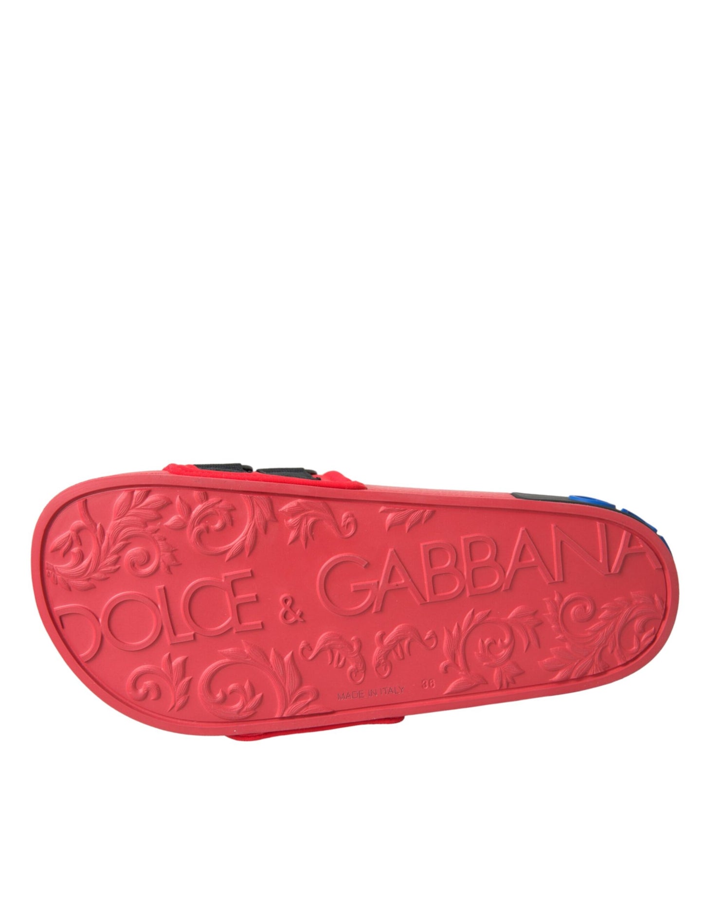 Dolce & Gabbana Rød Sort Logo Strandtøj Flade Sandaler Sko
