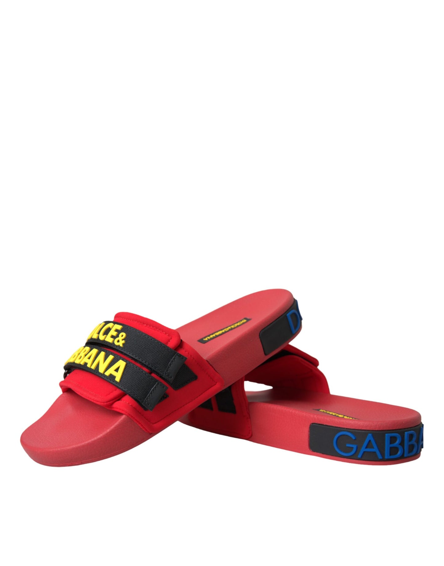 Dolce & Gabbana Rød Sort Logo Strandtøj Flade Sandaler Sko