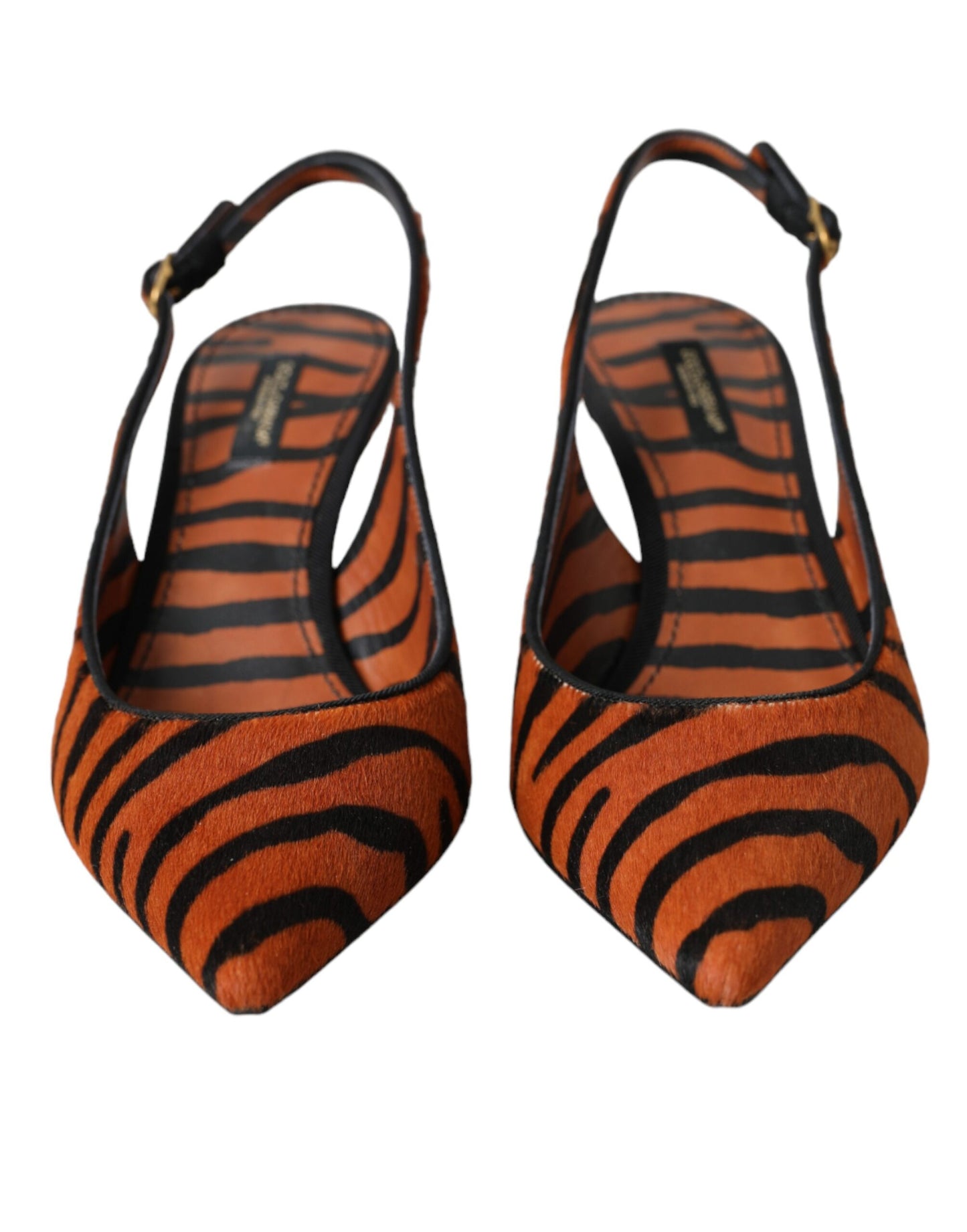 Dolce & Gabbana Sorte Orange Zebra Læder Slingbacks Sko