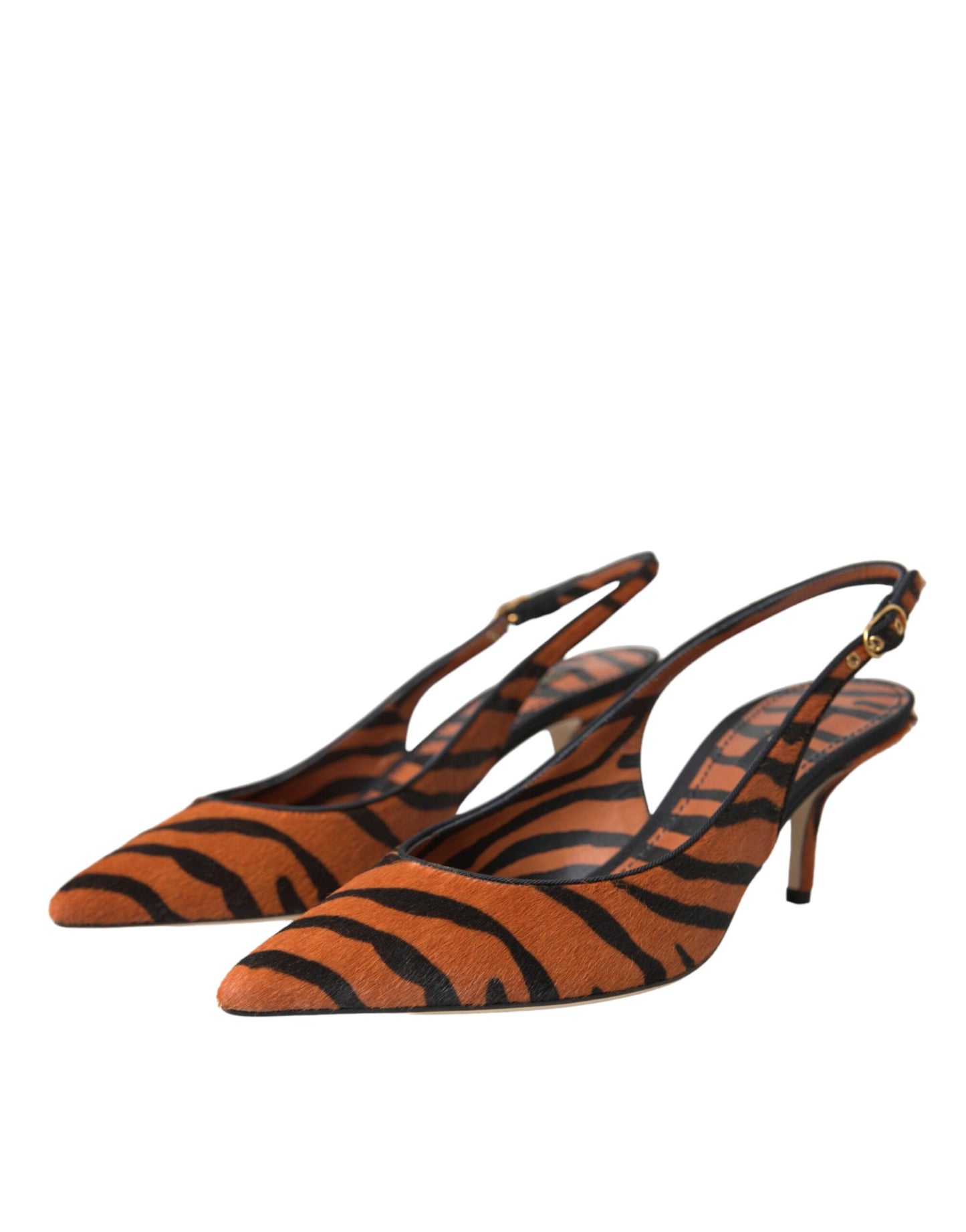 Dolce & Gabbana Sorte Orange Zebra Læder Slingbacks Sko
