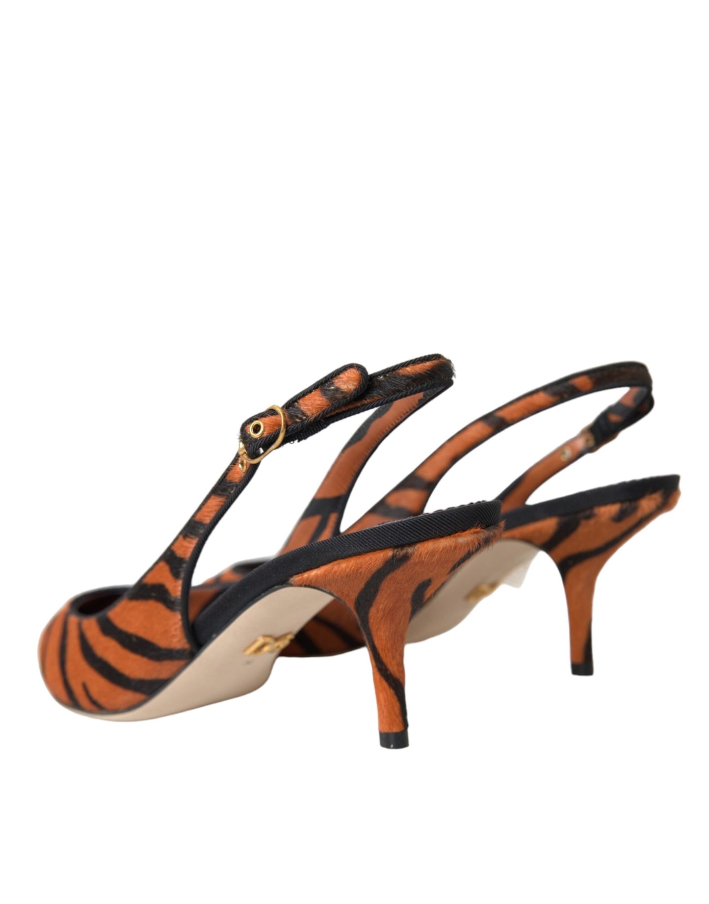 Dolce & Gabbana Sorte Orange Zebra Læder Slingbacks Sko