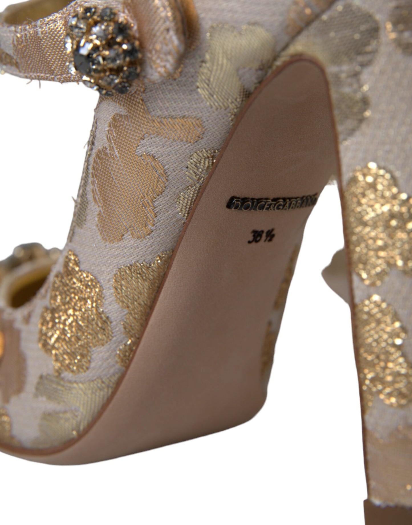 Dolce & Gabbana Guld Jacquard Krystal Mary Janes Pumps Sko