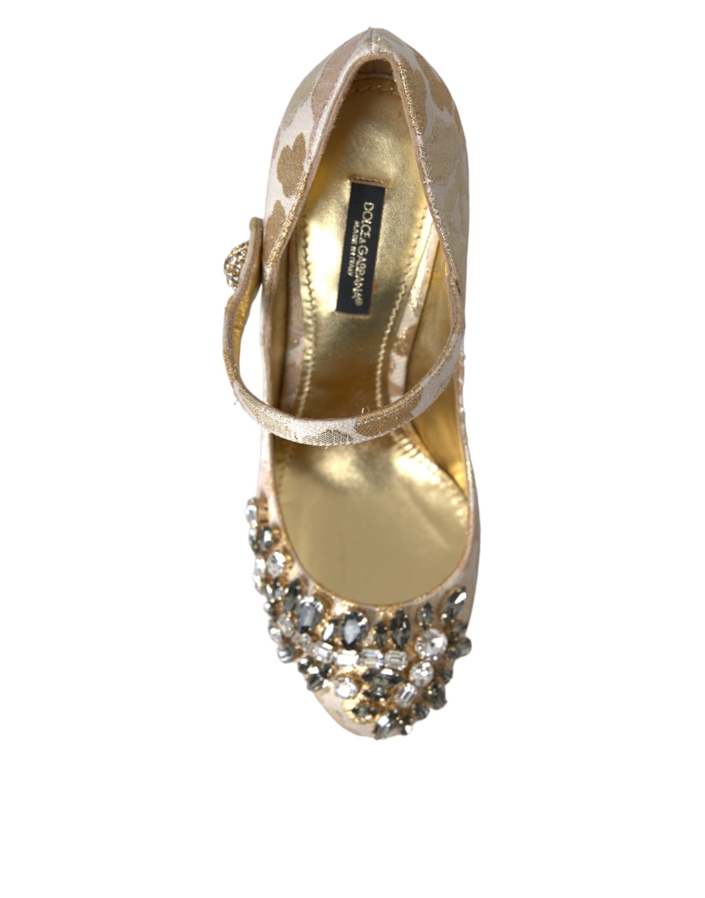 Dolce & Gabbana Guld Jacquard Krystal Mary Janes Pumps Sko