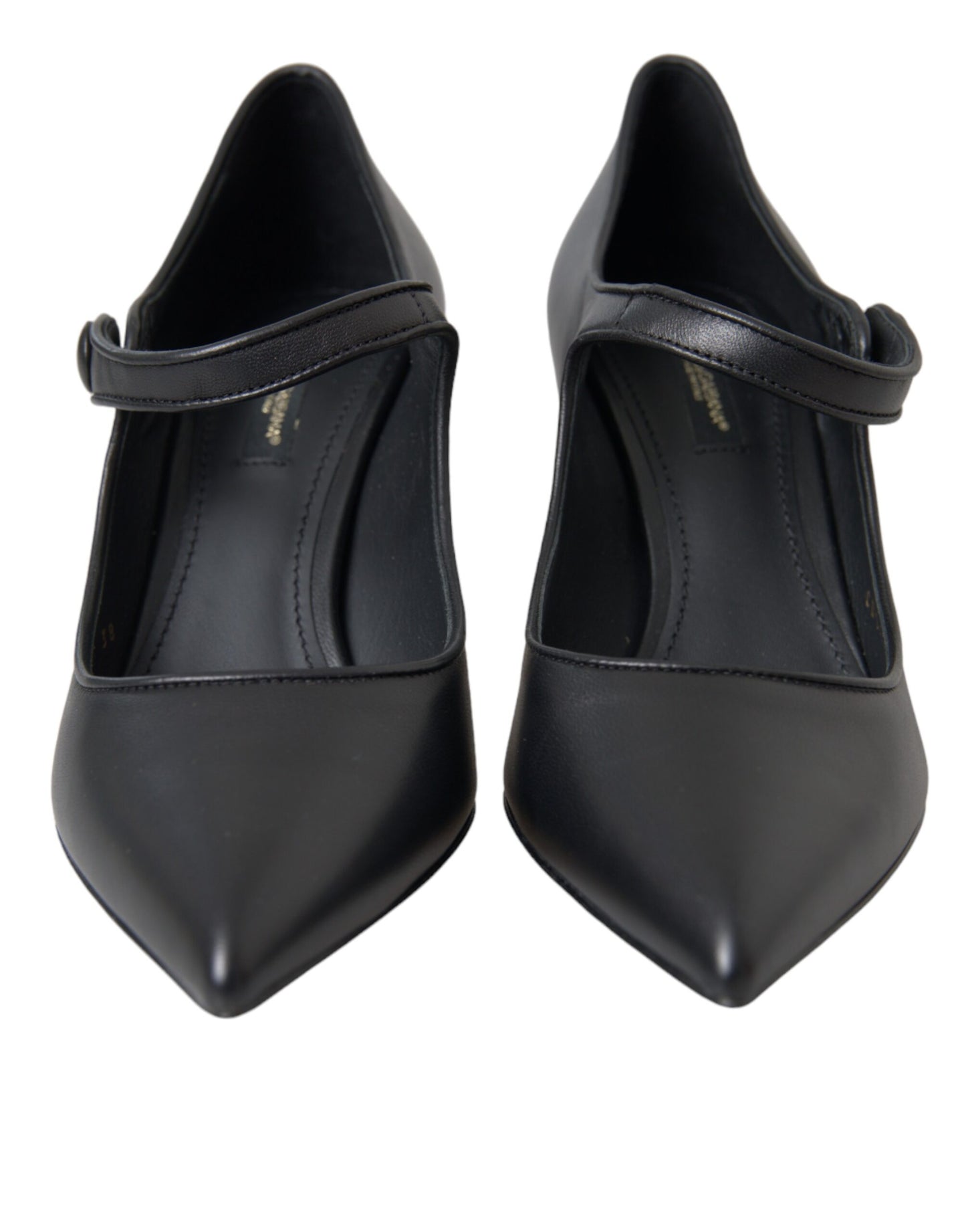Dolce & Gabbana Sorte Læder Logo Hæle Mary Janes Pumps Sko