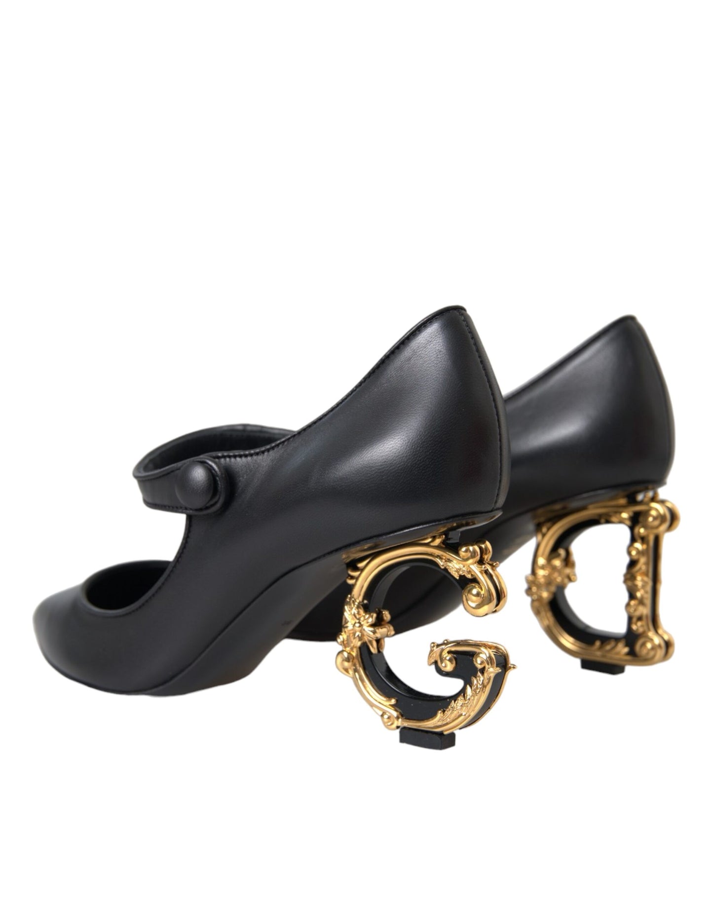 Dolce & Gabbana Sorte Læder Logo Hæle Mary Janes Pumps Sko