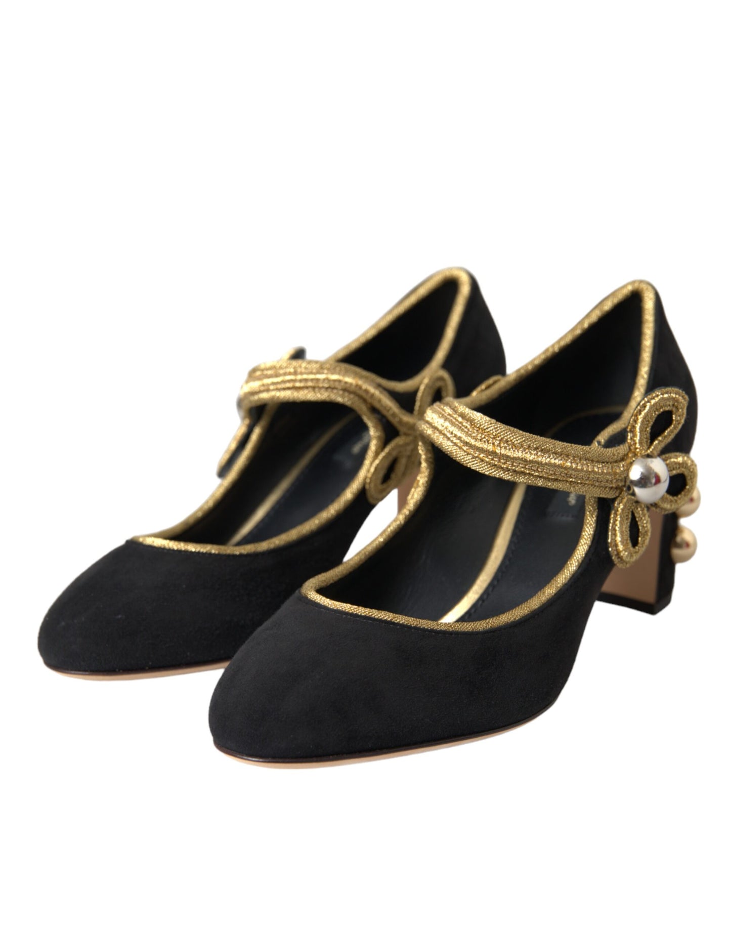 Dolce & Gabbana Sorte Ruskind Guld Mary Janes Hæle Pumps Sko