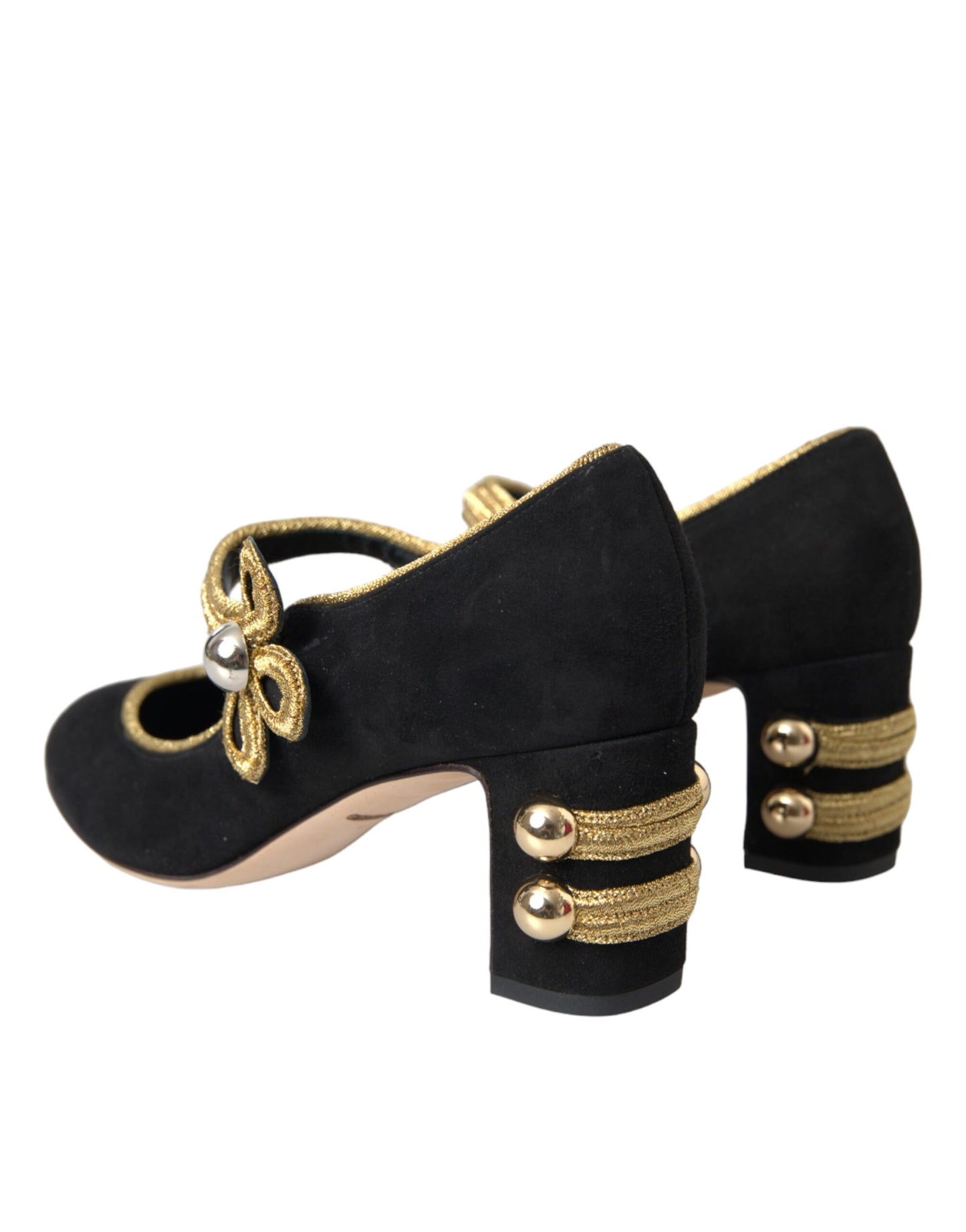 Dolce & Gabbana Sorte Ruskind Guld Mary Janes Hæle Pumps Sko