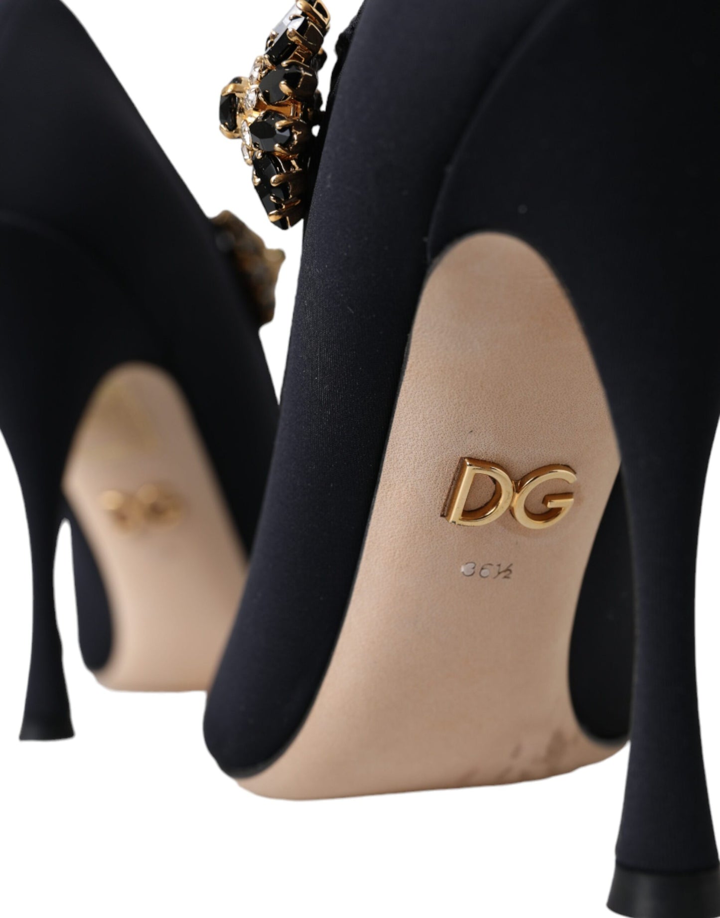 Dolce & Gabbana Sorte Mary Jane Jersey Krystal Pumps Sko