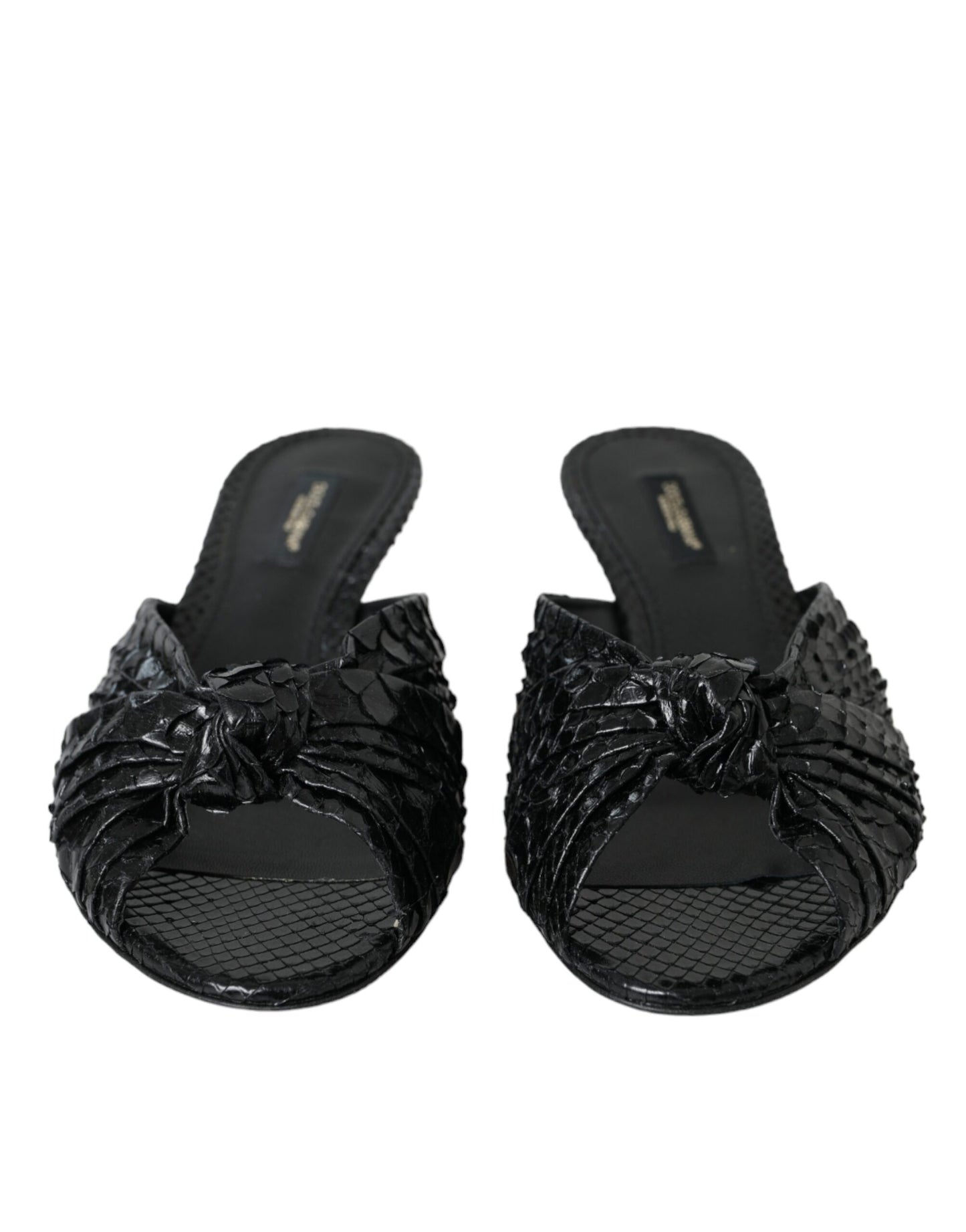Dolce & Gabbana Sorte Eksotiske Læder Slides Sko med Hæle
