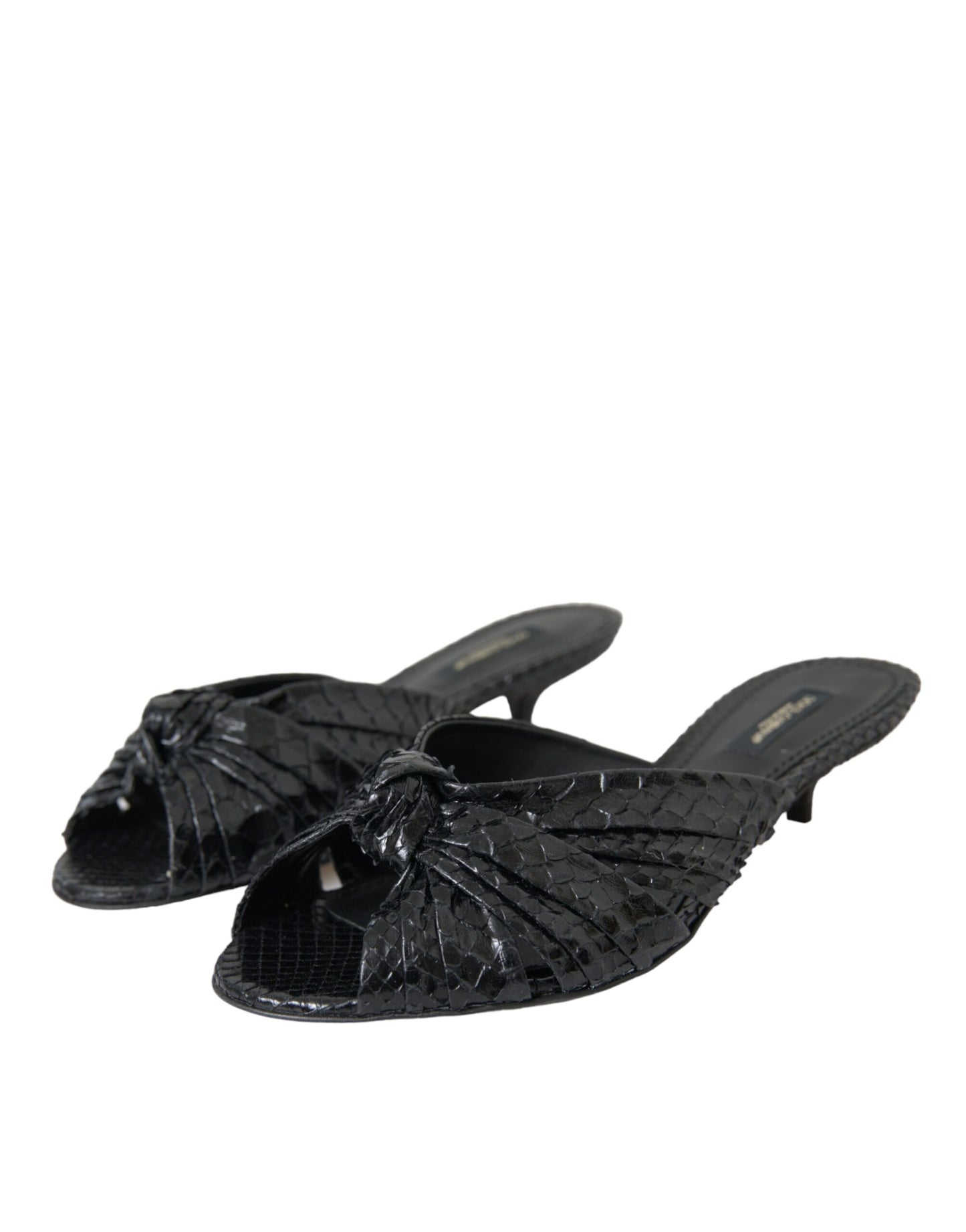 Dolce & Gabbana Sorte Eksotiske Læder Slides Sko med Hæle