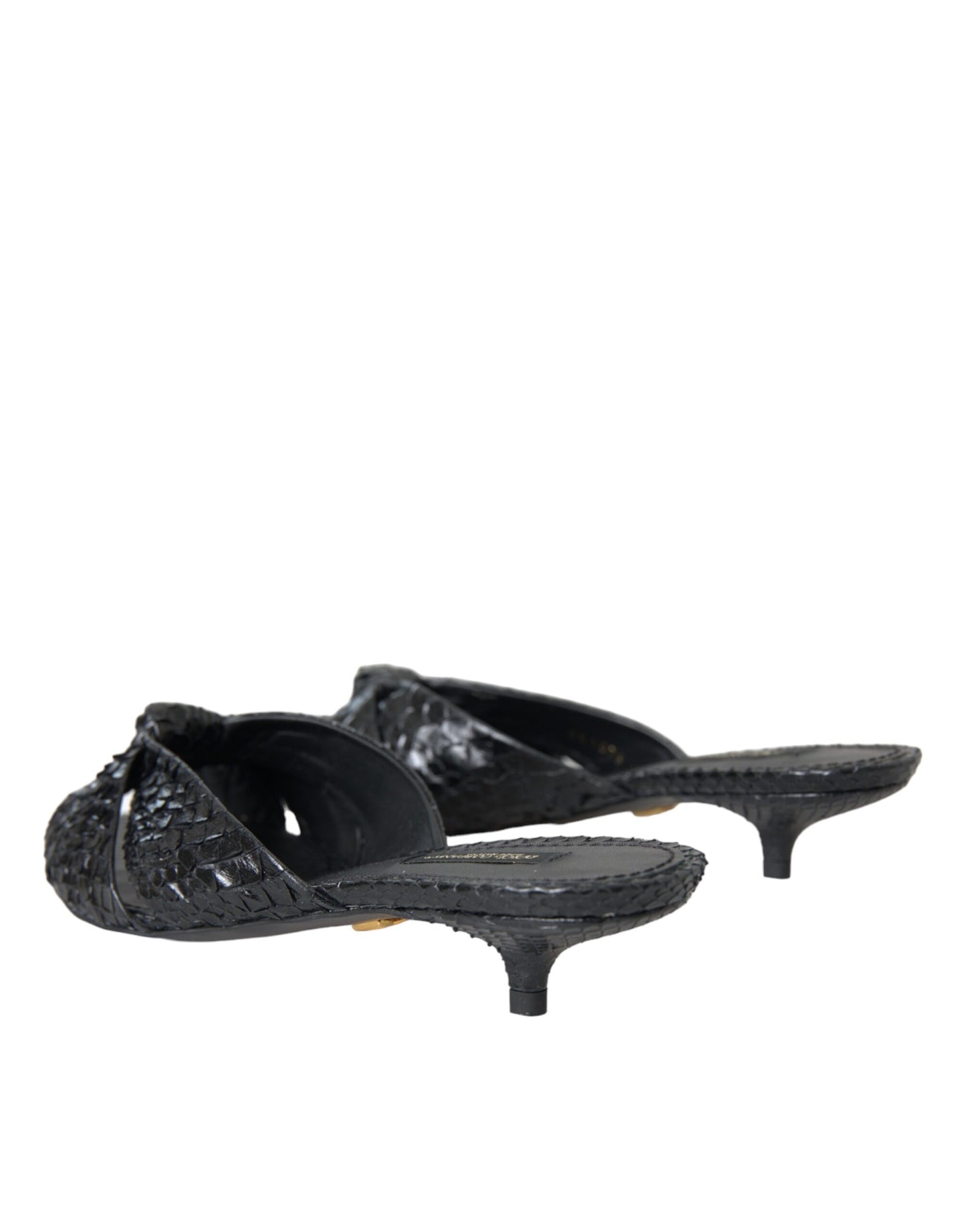 Dolce & Gabbana Sorte Eksotiske Læder Slides Sko med Hæle