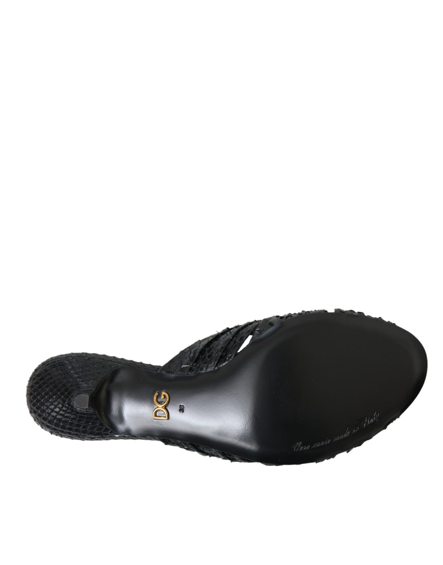 Dolce & Gabbana Sorte Eksotiske Læder Slides Sko med Hæle