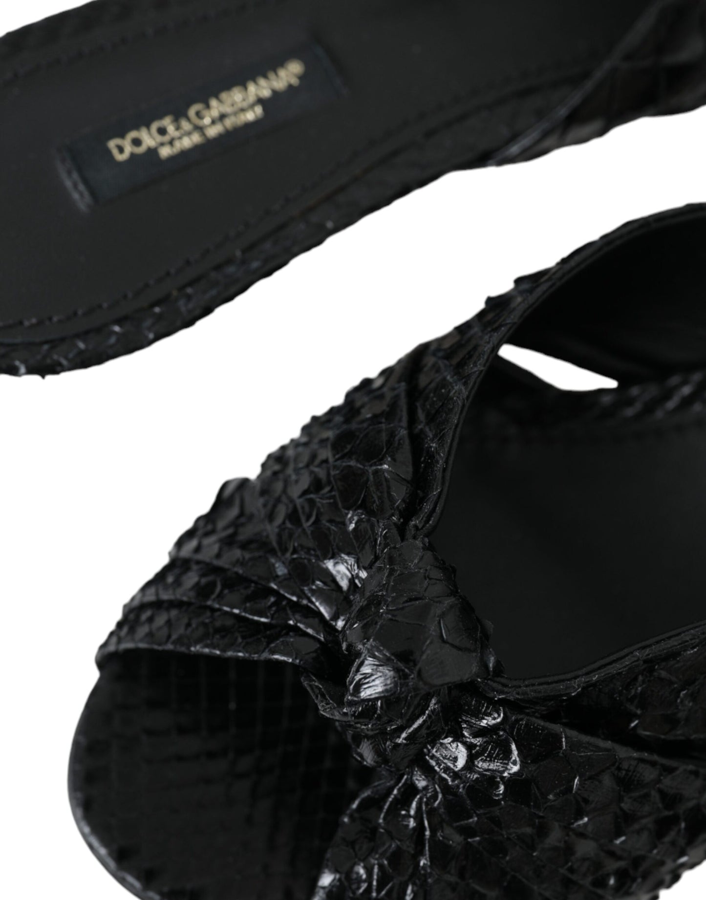 Dolce & Gabbana Sorte Eksotiske Læder Slides Sko med Hæle