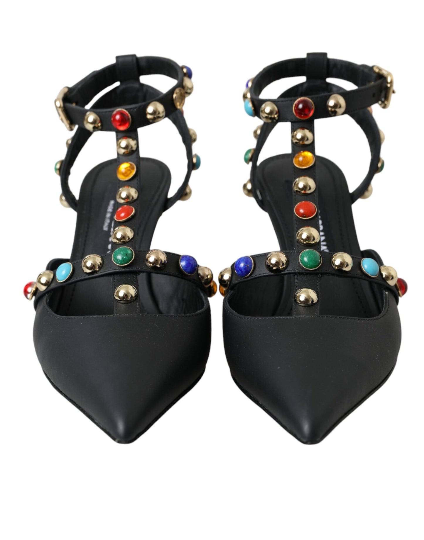 Dolce & Gabbana Sorte Læder Sandaler med Udsmykning og Hæle