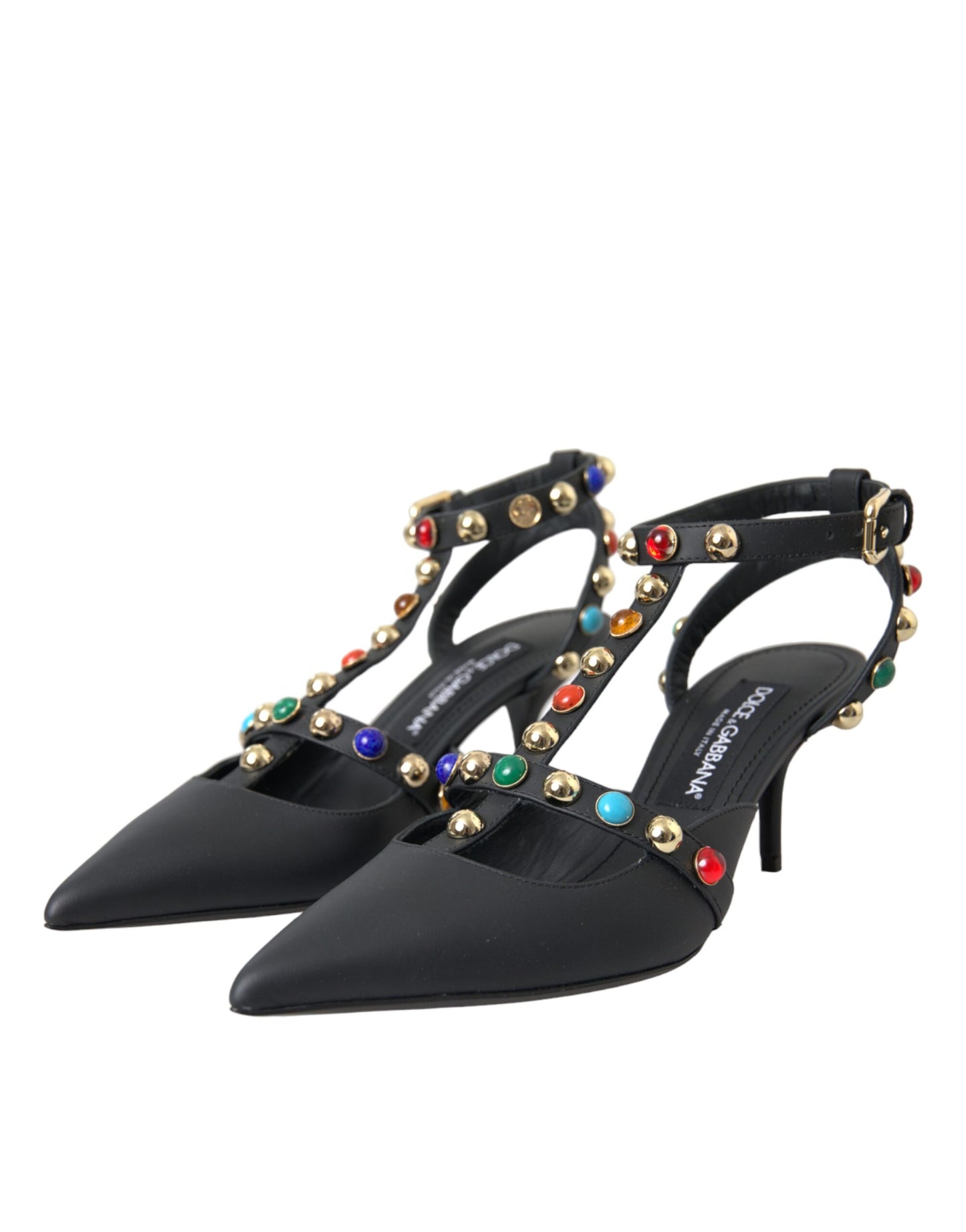 Dolce & Gabbana Sorte Læder Sandaler med Udsmykning og Hæle