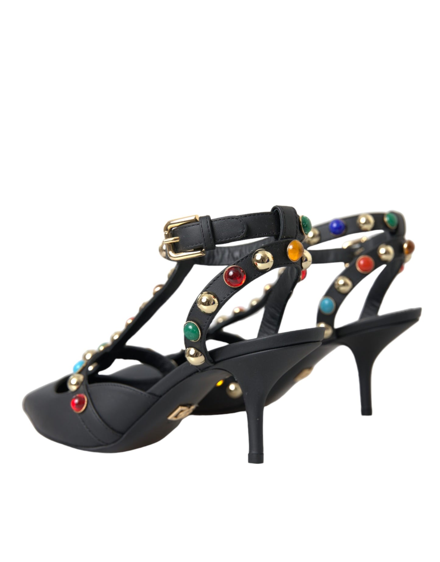 Dolce & Gabbana Sorte Læder Sandaler med Udsmykning og Hæle