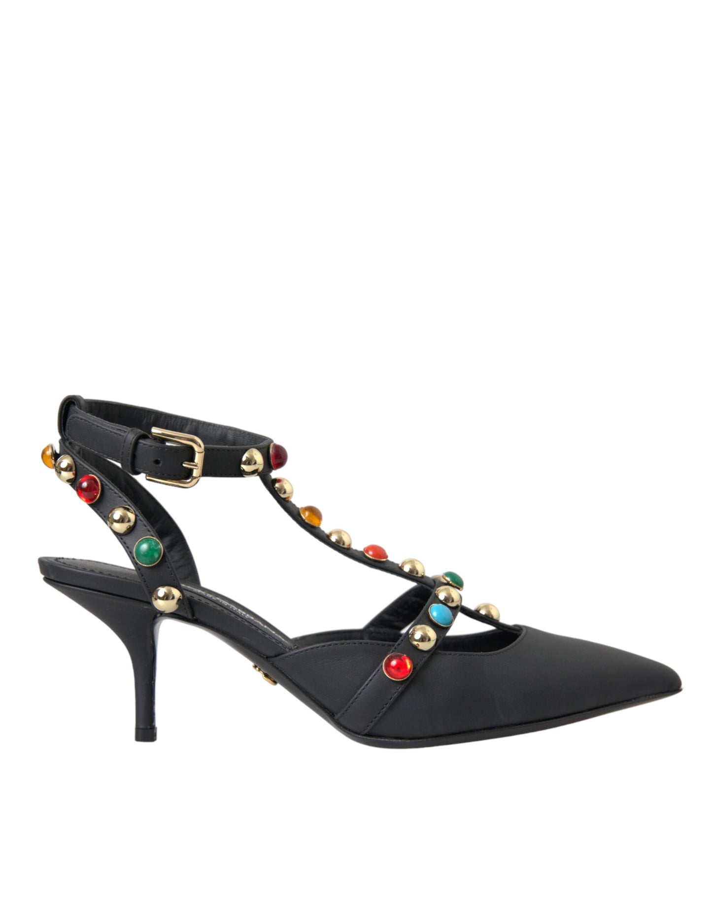Dolce & Gabbana Sorte Læder Sandaler med Udsmykning og Hæle