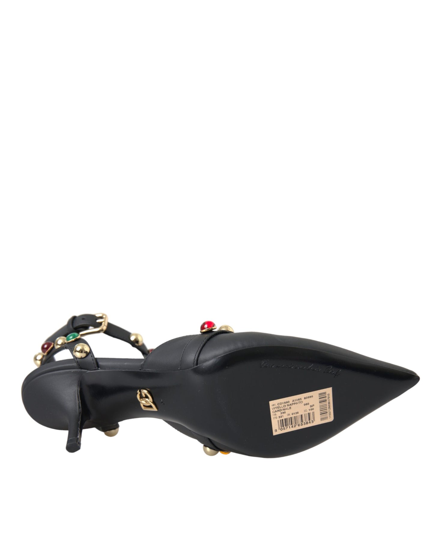 Dolce & Gabbana Sorte Læder Sandaler med Udsmykning og Hæle