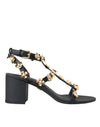 Dolce & Gabbana Sorte Læder Sandaler med Udsmykning og Hæle