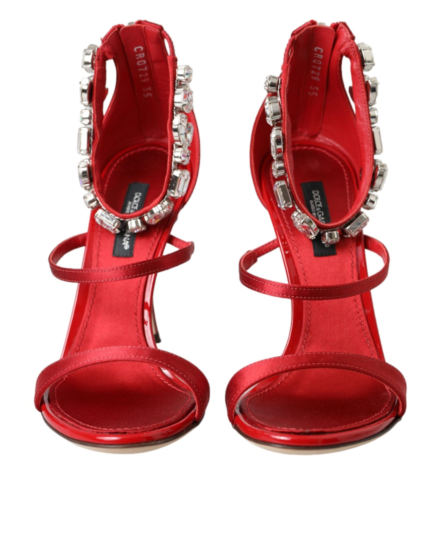 Dolce & Gabbana Røde Keira Satin Krystaller Sandaler Høje Hæle Sko