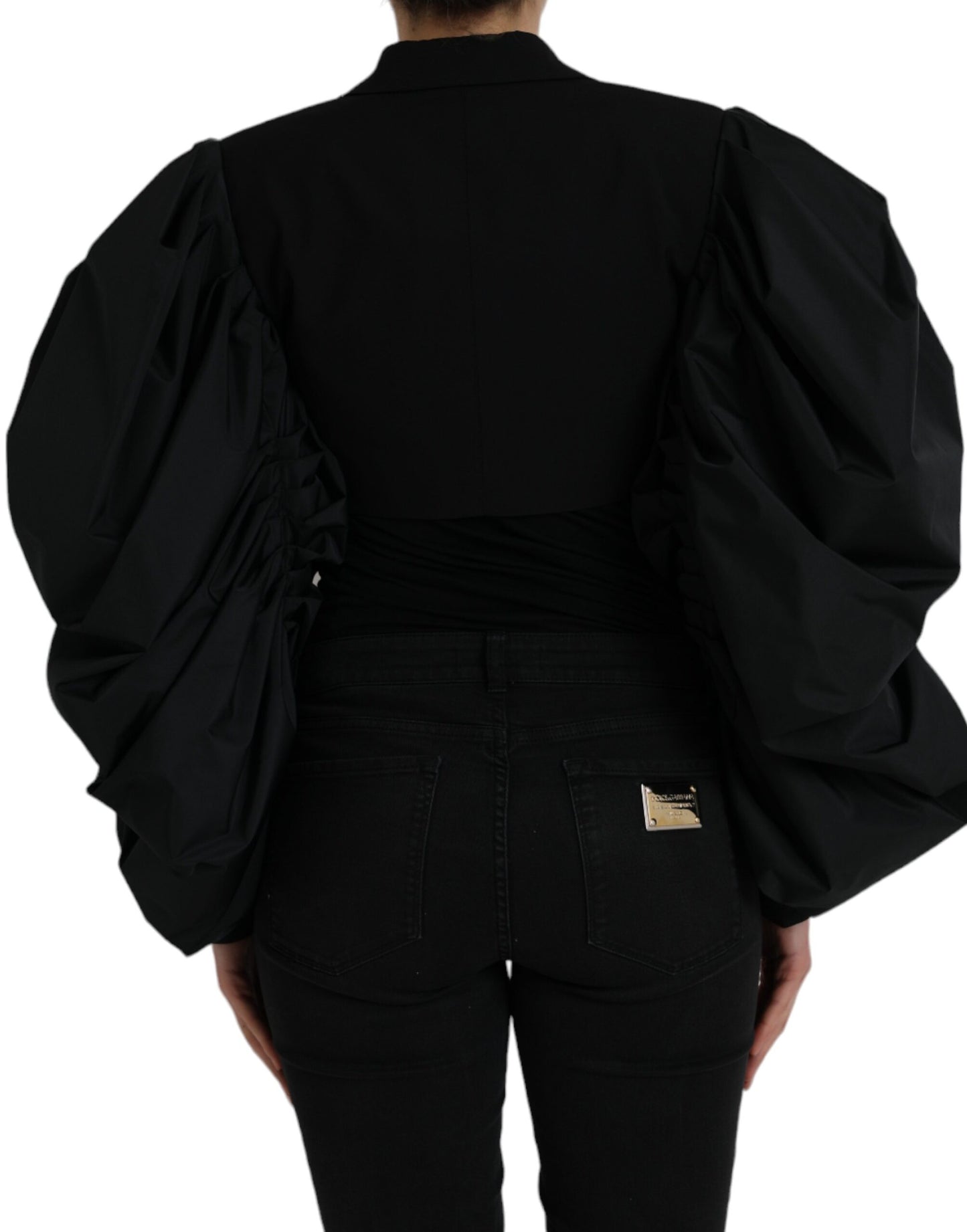 Dolce & Gabbana Sort Polyester Cropped Jakke med Pufærmer