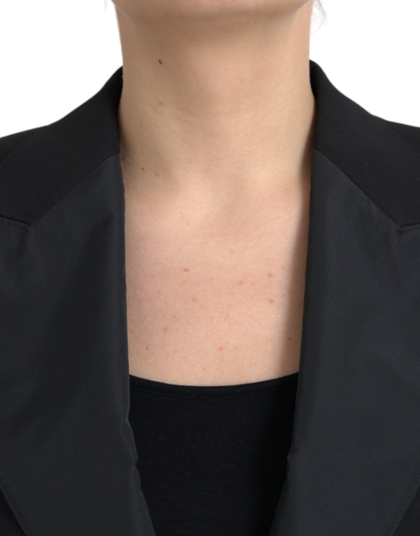 Dolce & Gabbana Sort Polyester Cropped Jakke med Pufærmer