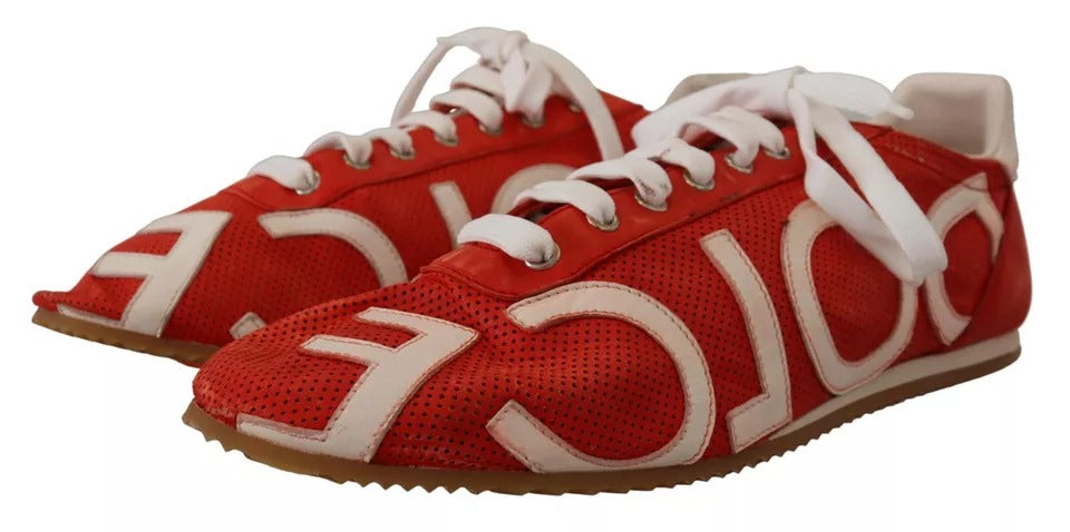 Dolce & Gabbana Røde Hvide Læder Herre Logo Casual Sneakers Sko