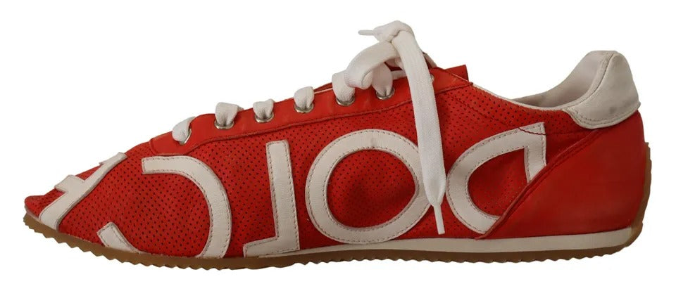 Dolce & Gabbana Røde Hvide Læder Herre Logo Casual Sneakers Sko