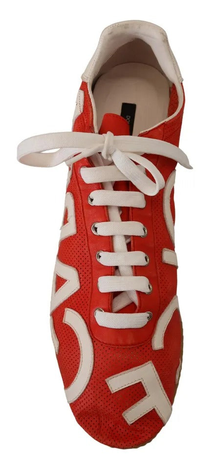 Dolce & Gabbana Røde Hvide Læder Herre Logo Casual Sneakers Sko