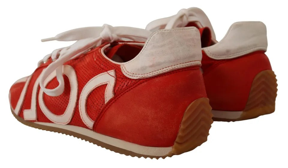 Dolce & Gabbana Røde Hvide Læder Herre Logo Casual Sneakers Sko
