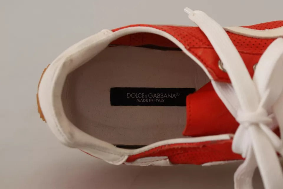 Dolce & Gabbana Røde Hvide Læder Herre Logo Casual Sneakers Sko