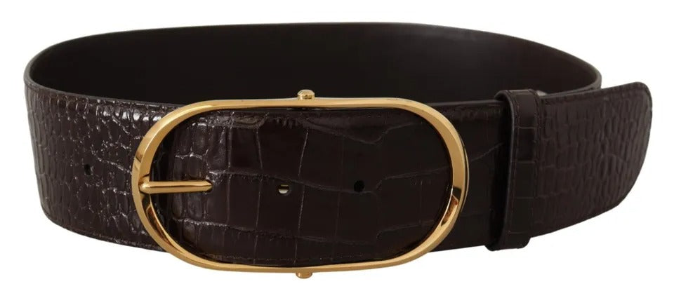 Dolce & Gabbana Brunt Krokodillemønster Læderbælte med Guld Oval Spænde