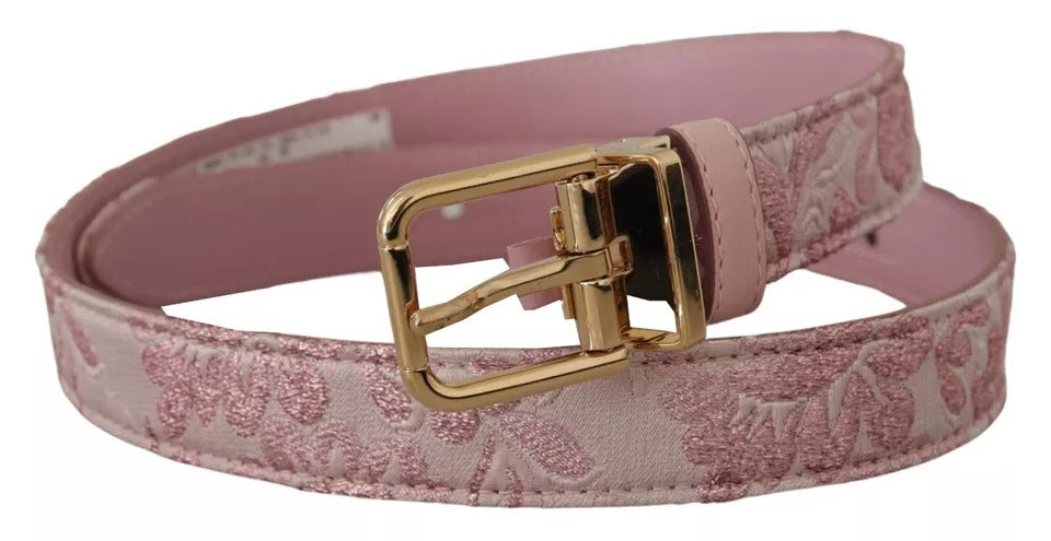 Dolce & Gabbana Pink Jaquard Broderet Guldtonet Metalspændebælte