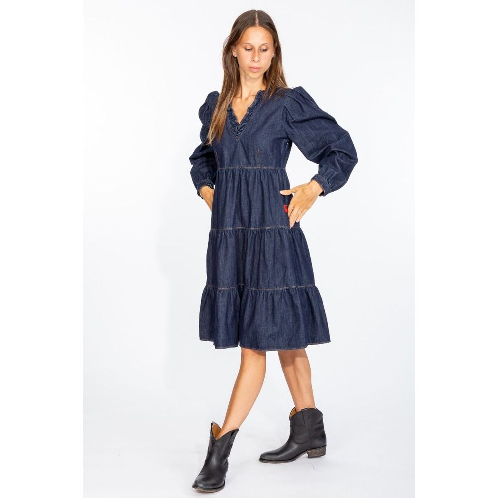 Love Moschino Elegant Mørkeblå Denimkjole Med Flare