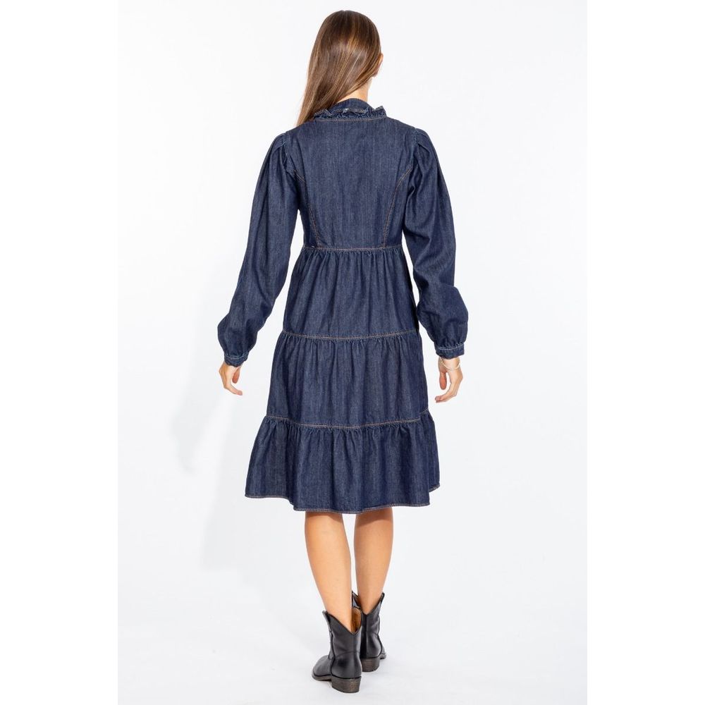 Love Moschino Elegant Mørkeblå Denimkjole Med Flare