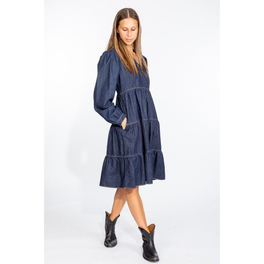 Love Moschino Elegant Mørkeblå Denimkjole Med Flare