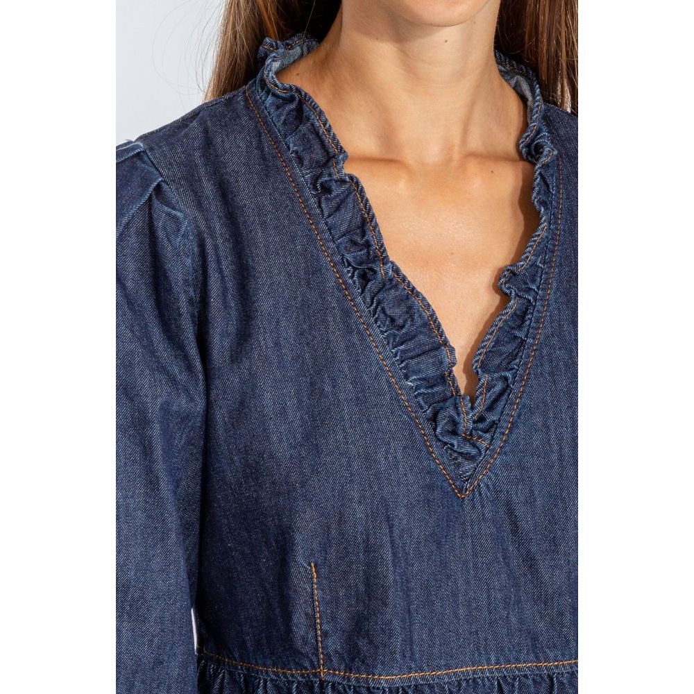 Love Moschino Elegant Mørkeblå Denimkjole Med Flare