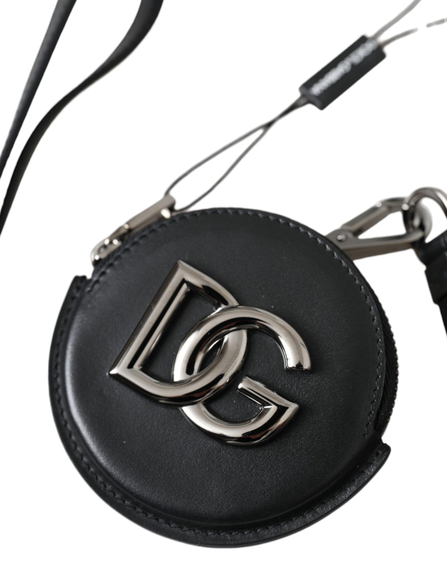 Dolce & Gabbana Sort Rund Møntpung i Læder med DG Logo og Snor