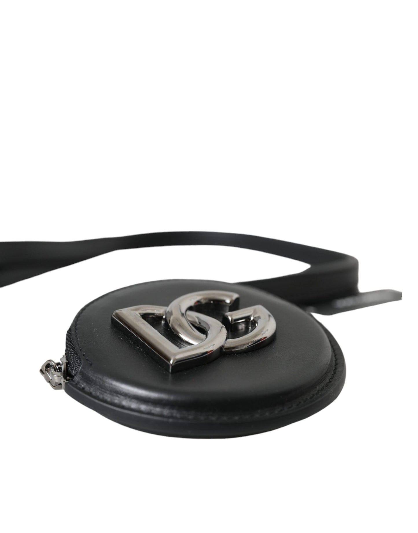 Dolce & Gabbana Sort Rund Møntpung i Læder med DG Logo og Snor