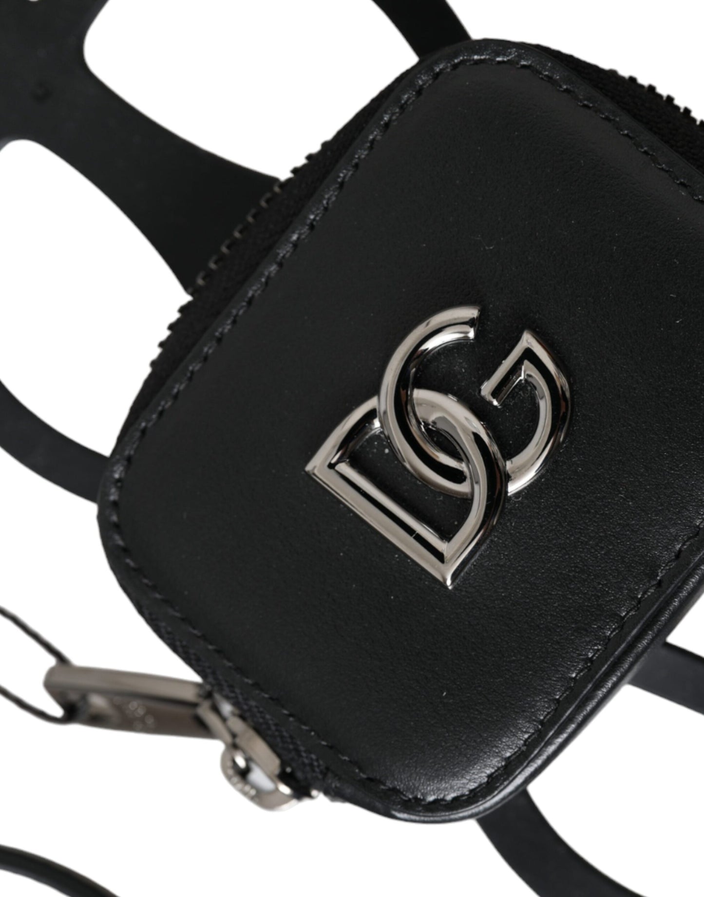 Dolce & Gabbana Sort Kalveskind Læder Møntpung med DG Logo og Snor