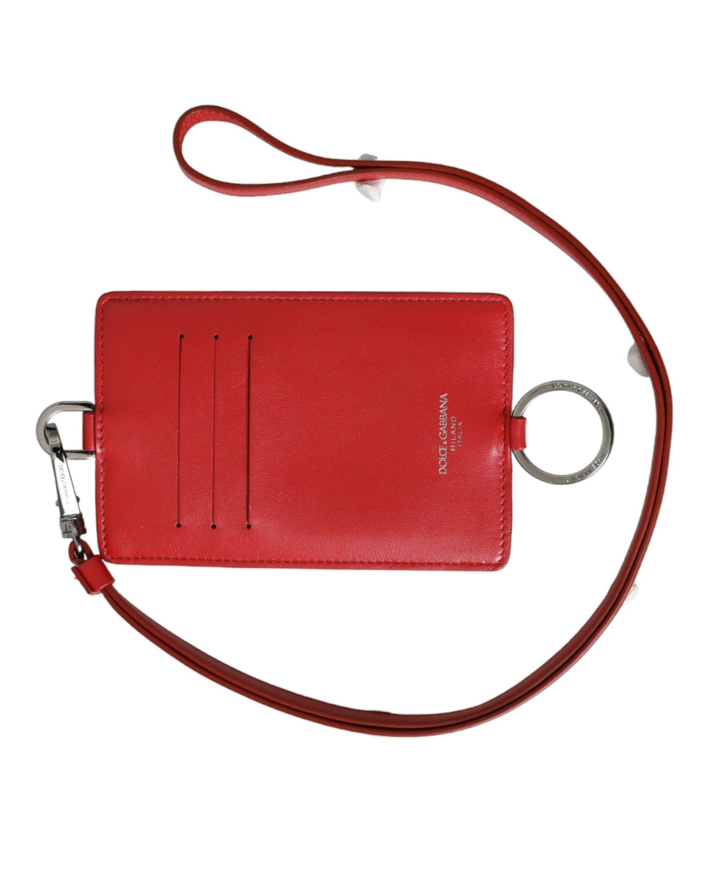 Dolce & Gabbana Rød Kalveskind Læderpung med Lanyard Logo Kortholder