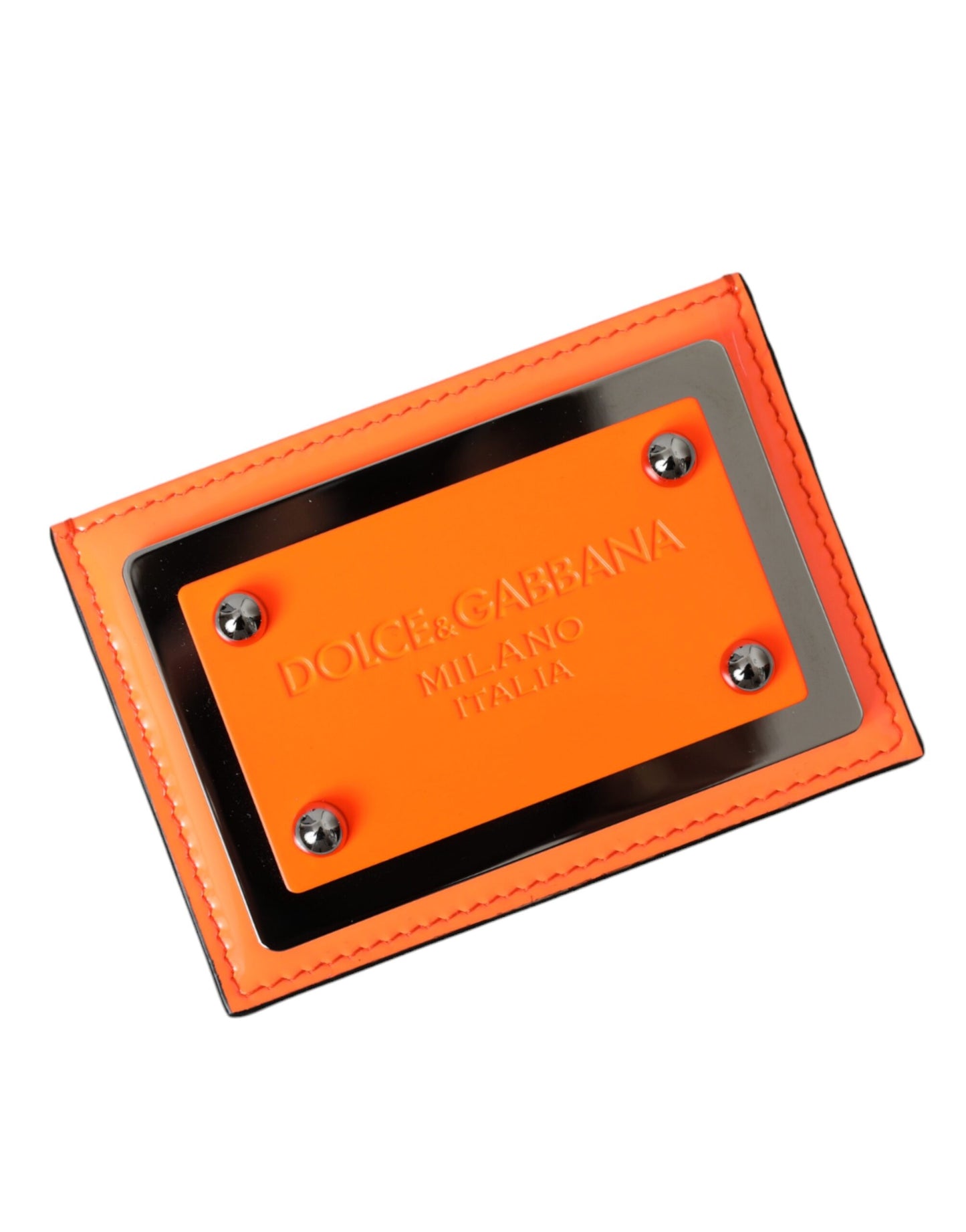 Dolce & Gabbana Orange Sort Læder Kortholder Pung med Logo Plaque