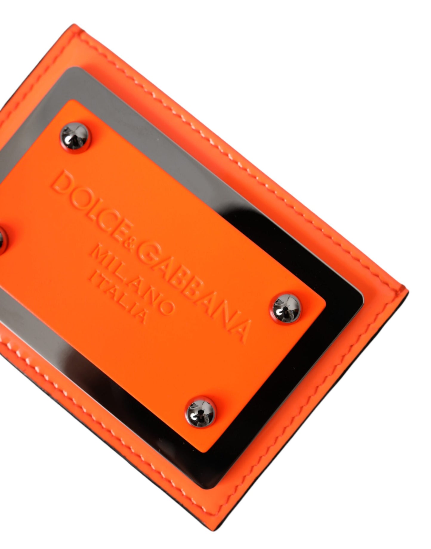 Dolce & Gabbana Orange Sort Læder Kortholder Pung med Logo Plaque