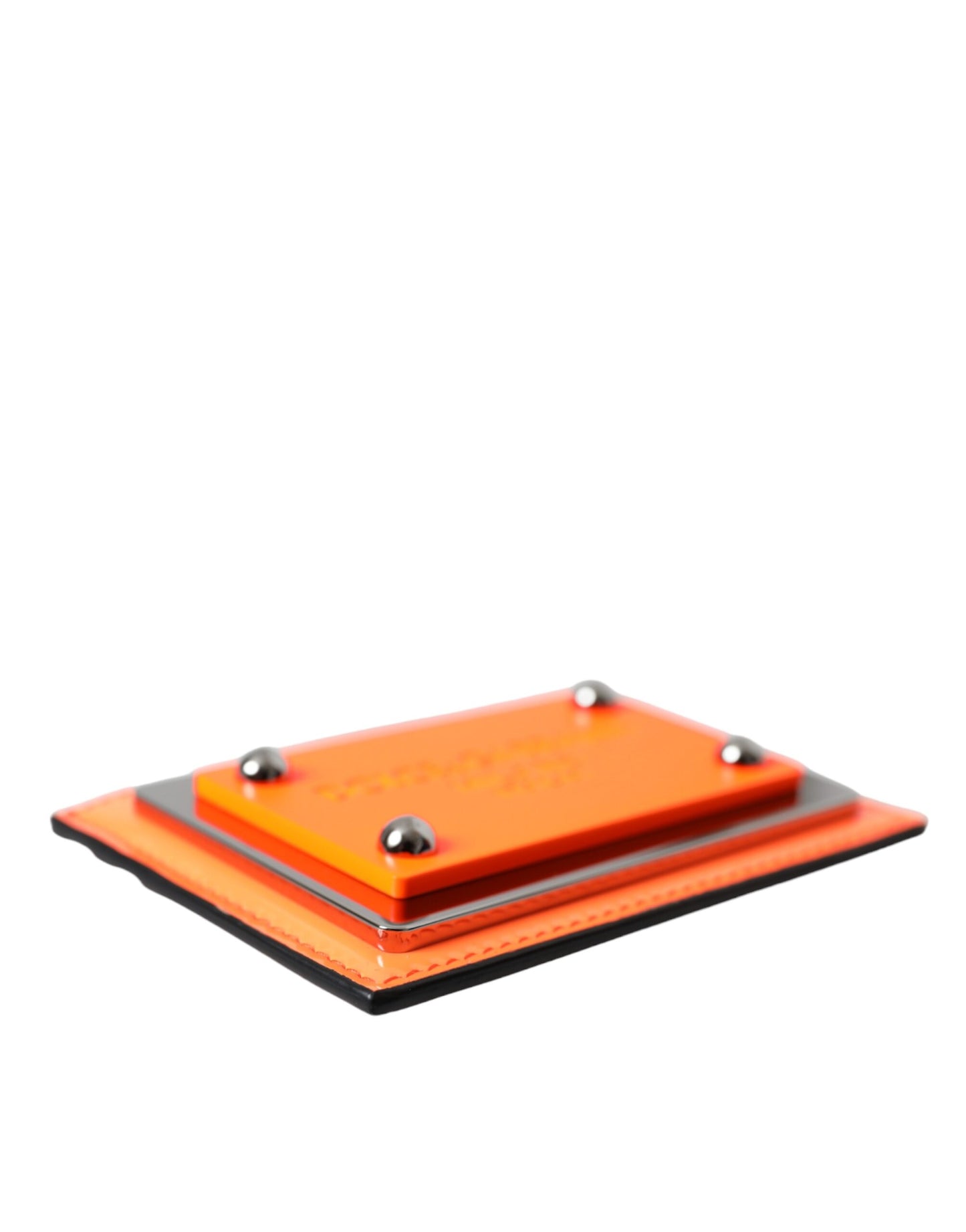 Dolce & Gabbana Orange Sort Læder Kortholder Pung med Logo Plaque
