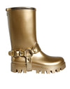 Dolce & Gabbana Metallic Guld Gummi PVC Gummistøvler Sko