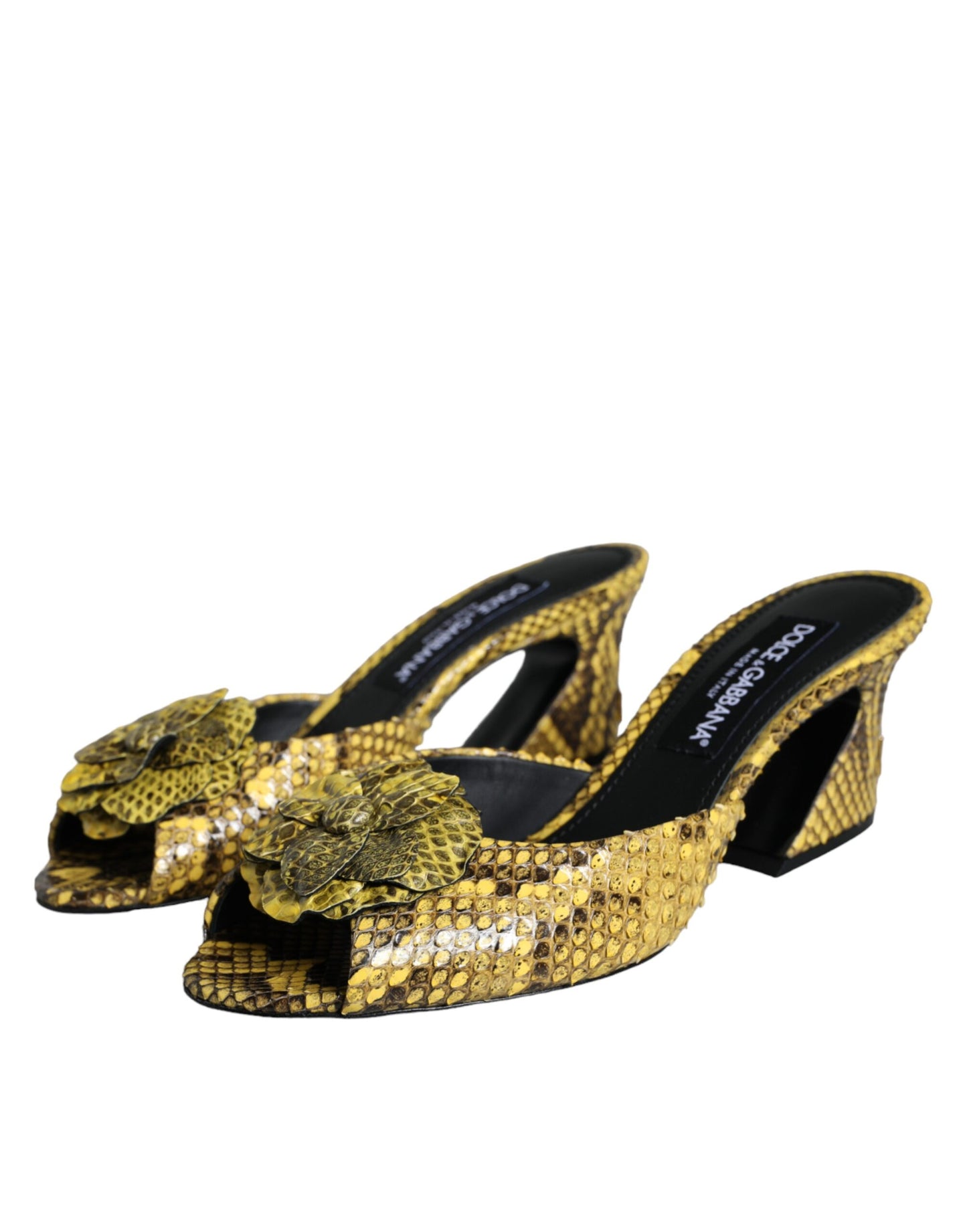 Dolce & Gabbana Gule Læder Slides Med Blokhæl
